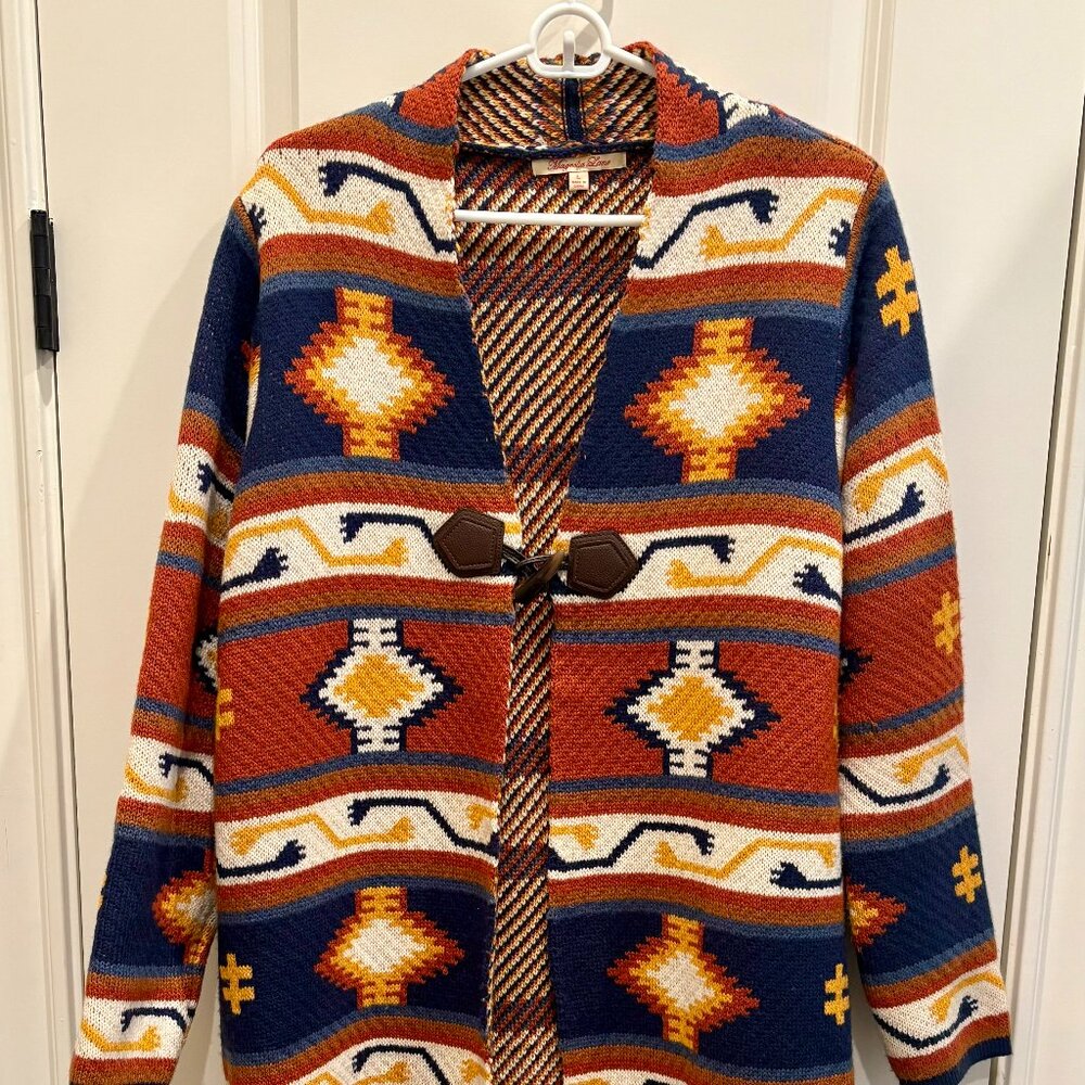 Magnolia Lane Womens Aztec Multicolor Long Cardigan/Shacket - Size Large